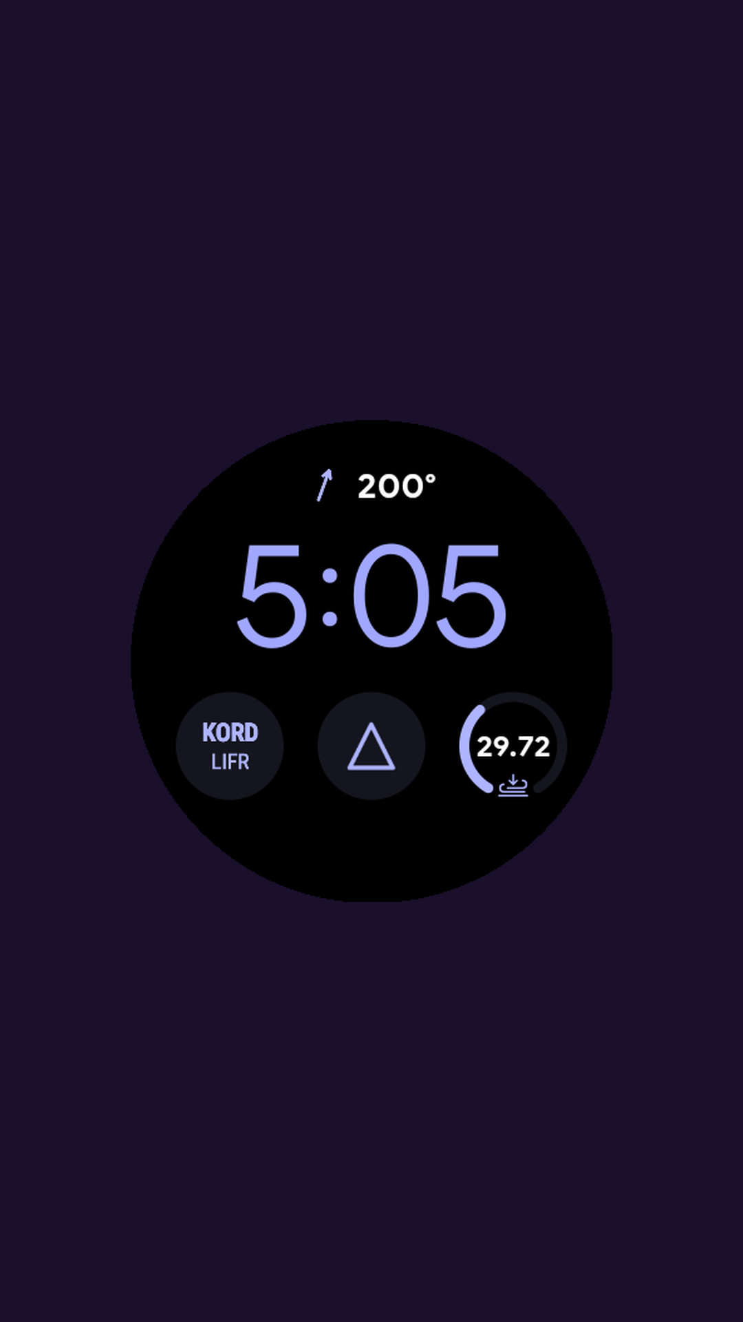 Digital watch face with a density-altitude complication beside the airport identifier and altimeter setting